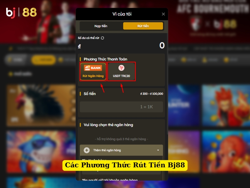 các phương thức rút tiền bj88